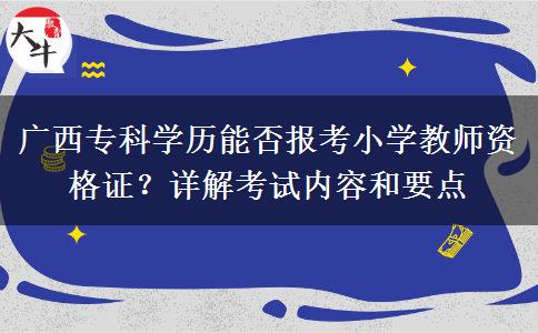 广西专科学历能否报考小学教师资格证？详解考试内容和要点