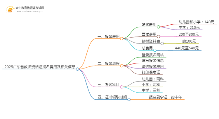 2025广东省教师资格证报名费是多少钱（总）思维导图