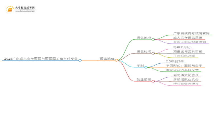 2025广东成人高考葡萄与葡萄酒工程本科专业怎么报名？思维导图