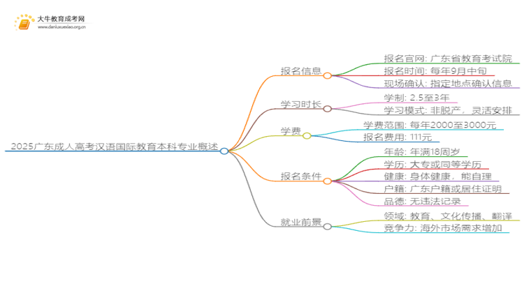 2025广东成人高考汉语国际教育本科专业怎么报名？思维导图