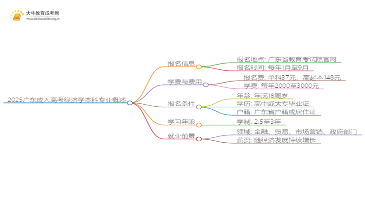 2025广东成人高考经济学本科专业怎么报名？思维导图