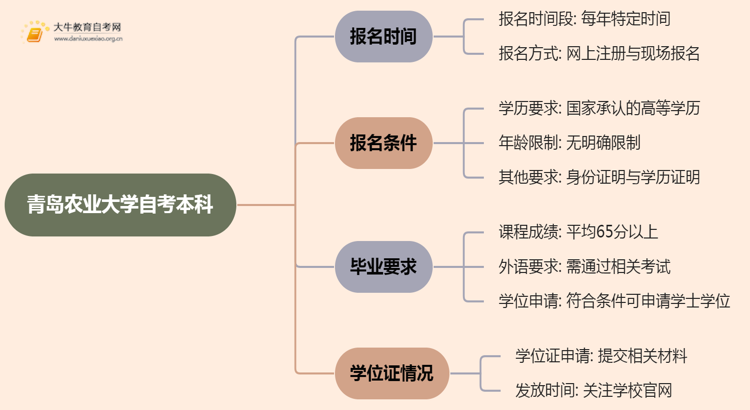 青岛农业大学自考本科报名时间及流程（2025版）思维导图