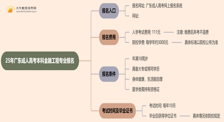 25年广东成人高考本科金融工程专业怎么报名 几月考试思维导图