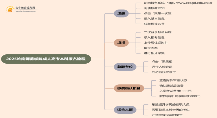 2025岭南师范学院成人高考本科怎么报名（+流程）思维导图