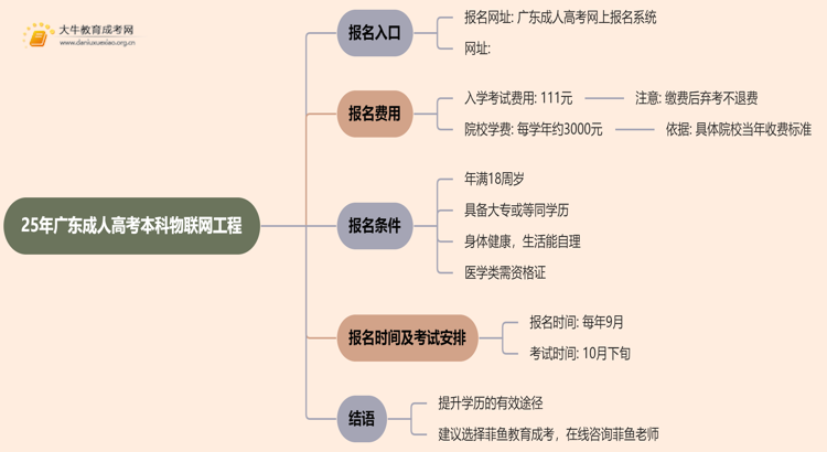 25年广东成人高考本科物联网工程专业怎么报名 几月考试思维导图