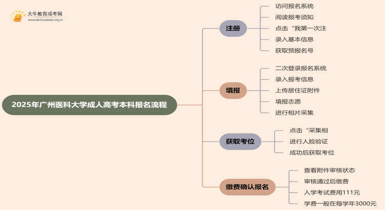 2025年广州医科大学成人高考本科怎么报名思维导图