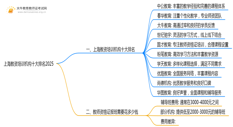上海教资培训机构十大排名2025（怎么选）思维导图