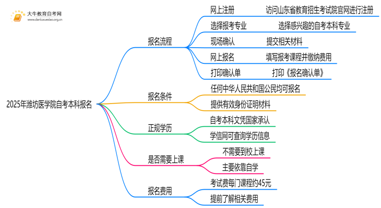 2025年潍坊医学院自考本科怎么报名？附步骤流程思维导图
