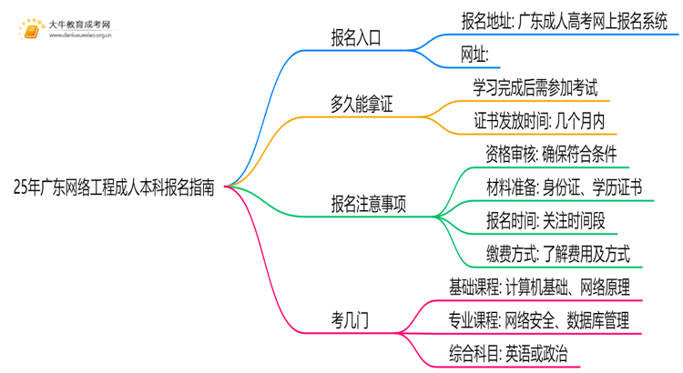 25年广东网络工程成人本科怎么报名？附报考流程思维导图