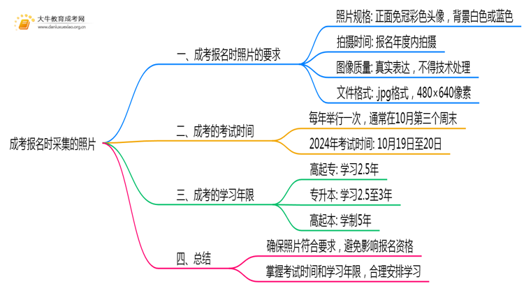 成考报名时采集的照片是怎样的？思维导图