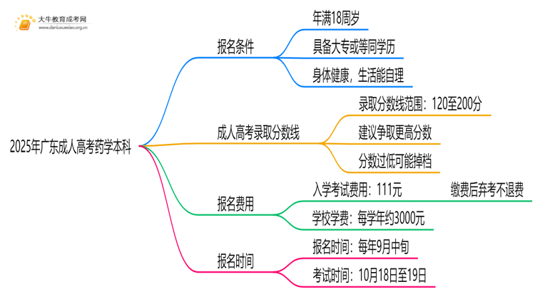 2025年广东成人高考药学本科考试科目 仅3门？思维导图