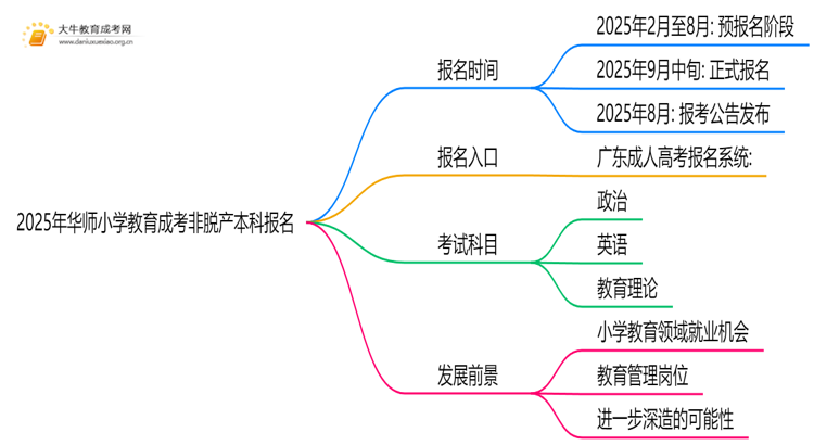 2025年[华师小学教育]成考非脱产本科专业怎么报名（+指南）思维导图