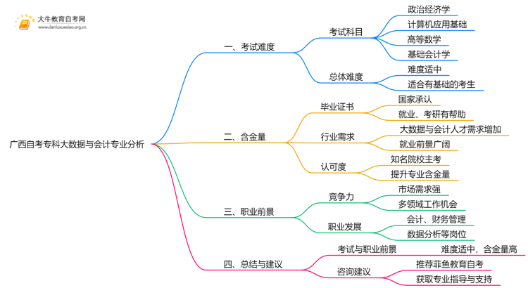 广西自考专科大数据与会计专业难不难？思维导图
