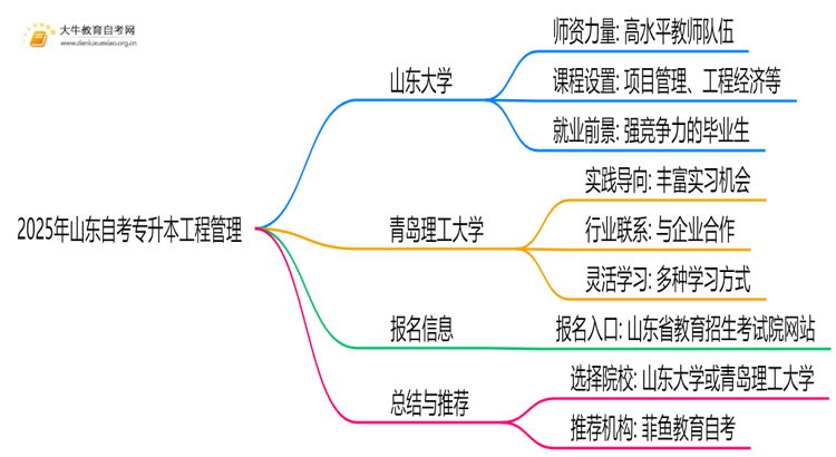 2025年山东自考专升本工程管理的主考院校有哪些思维导图
