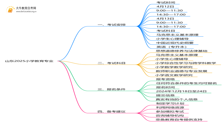 山东2025小学教育专业有开考吗？考啥？思维导图