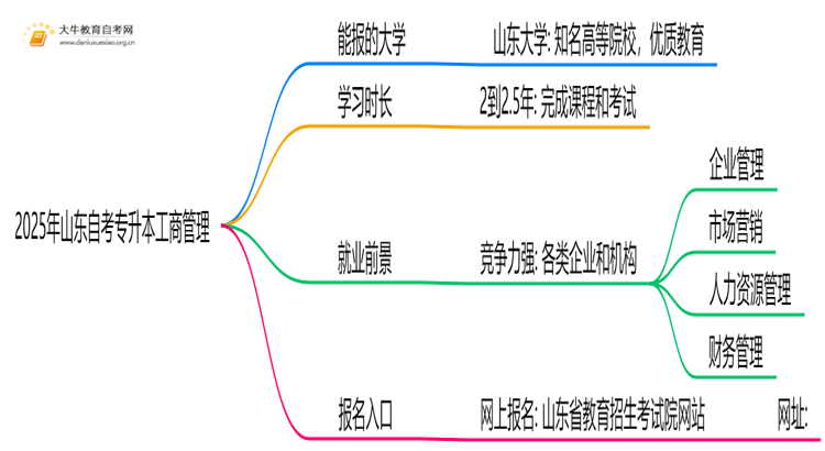 2025年山东自考专升本工商管理能报哪些大学？思维导图