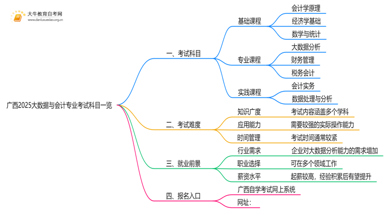 广西2025大数据与会计专业考试科目一览思维导图