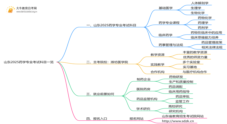 山东2025药学专业考试科目一览思维导图