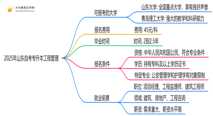 2025年山东自考专升本工程管理能报哪些大学？思维导图