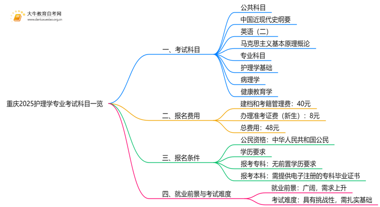 重庆2025护理学专业考试科目一览思维导图