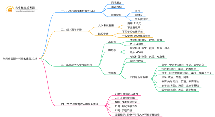 东莞市函授本科报名途径2025思维导图