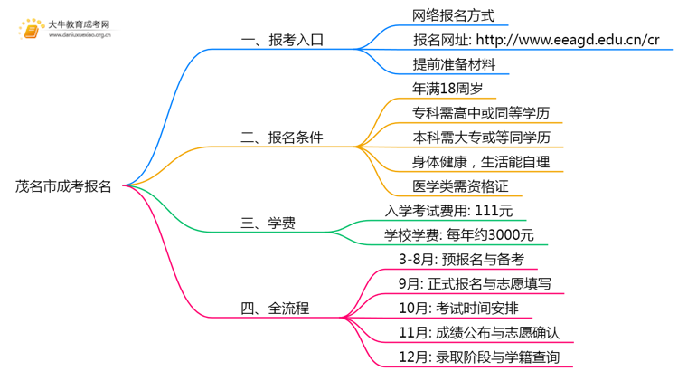 茂名市成考报名去哪好？怎么报名思维导图
