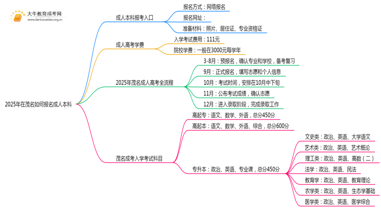 2025年在茂名如何报名成人本科？思维导图