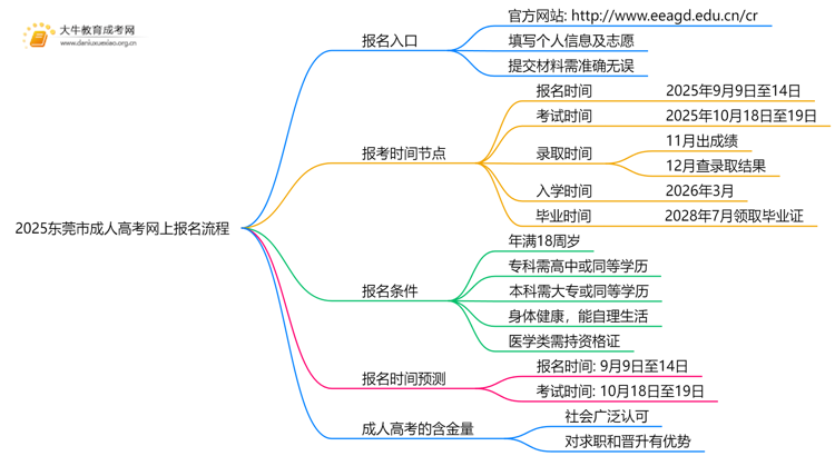 2025东莞市成人高考如何在网上报名？详解流程！思维导图