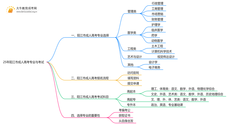 25年阳江市成人高考有什么专业？怎么考呢思维导图