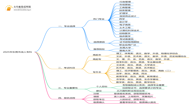 2025年东莞市成人专科有什么专业？怎么考？思维导图