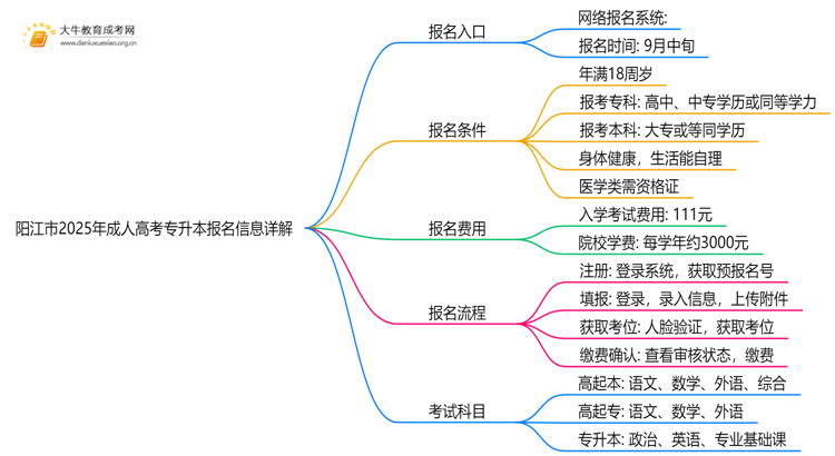 阳江市2025年成人高考专升本报名网是什么思维导图