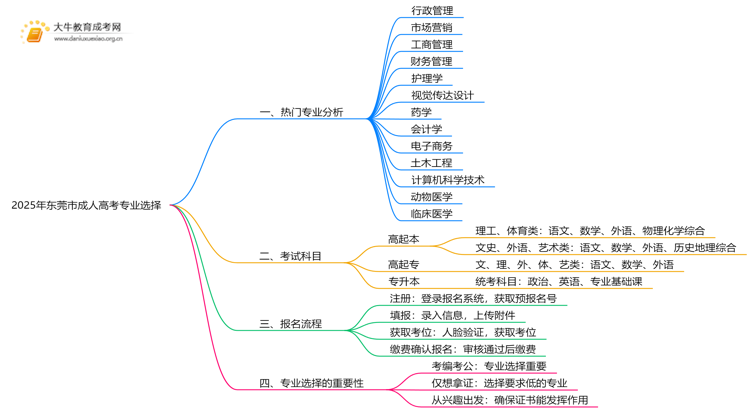 2025年东莞市成人高考专业有哪些思维导图