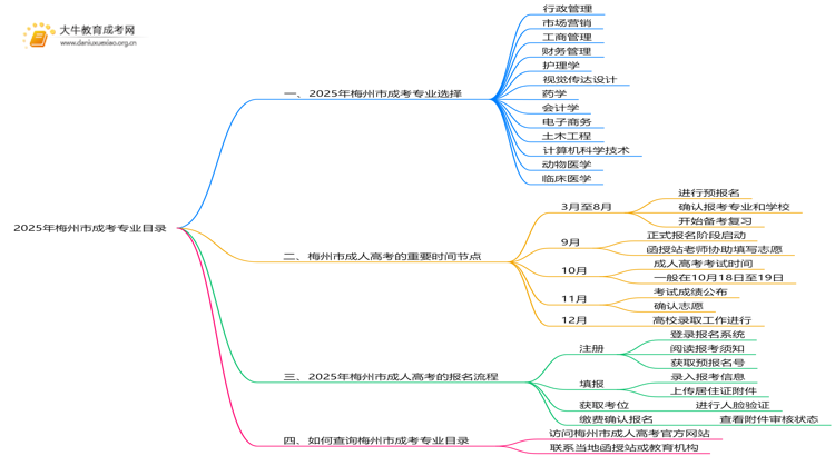 2025年梅州市成考专业目录怎么查思维导图