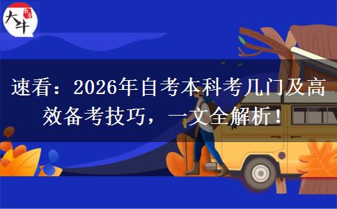 速看：2026年自考本科考几门及高效备考技巧，一文全解析！