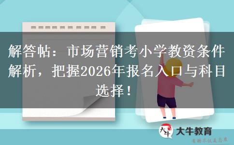 解答帖：市场营销考小学教资条件解析，把握2026年报名入口与科目选择！