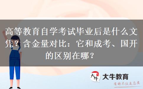 高等教育自学考试毕业后是什么文凭？含金量对比：它和成考、国开的区别在哪？