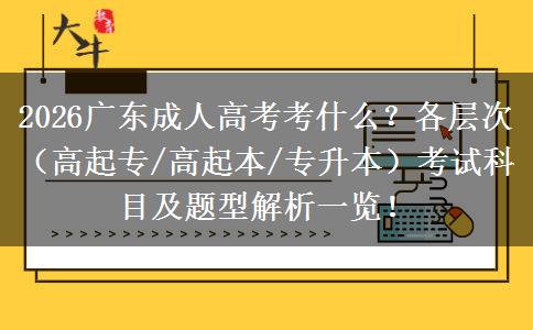 2026广东成人高考考什么？各层次（高起专/高起本/专升本）考试科目及题型解析一览！
