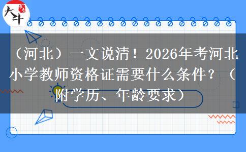 （河北）一文说清！2026年考河北小学教师资格证需要什么条件？（附学历、年龄要求）