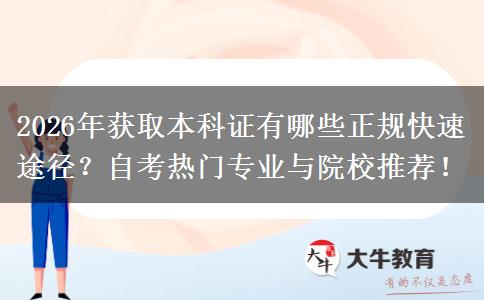 2026年获取本科证有哪些正规快速途径？自考热门专业与院校推荐！