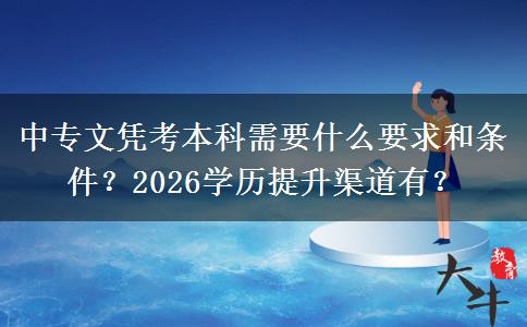 中专文凭考本科需要什么要求和条件？2026学历提升渠道有？