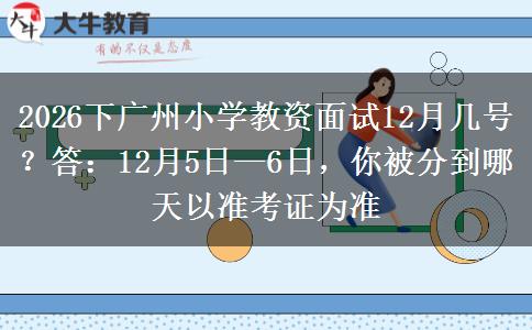 2026下广州小学教资面试12月几号？答：12月5日—6日，你被分到哪天以准考证为准
