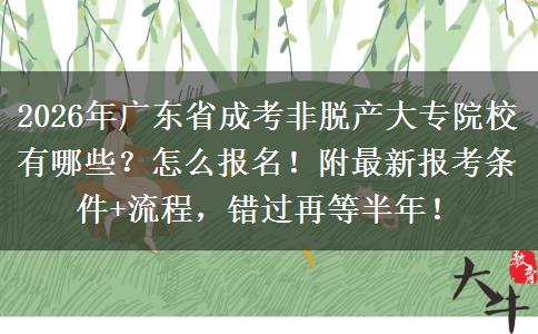 2026年广东省成考非脱产大专院校有哪些？怎么报名！附最新报考条件+流程，错过再等半年！